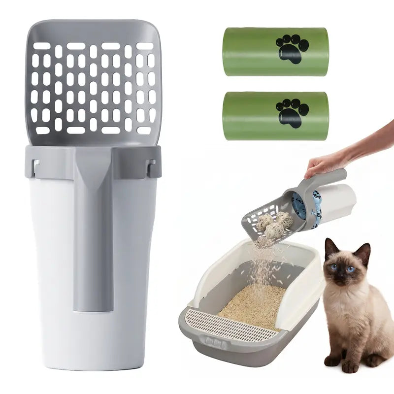 🔥 50% OFF TODAY | All-in-One Cat Litter Scoop with Built-In Waste Bag Holder | Cleaner One-Hand Cat Litter Cleaning Tool
