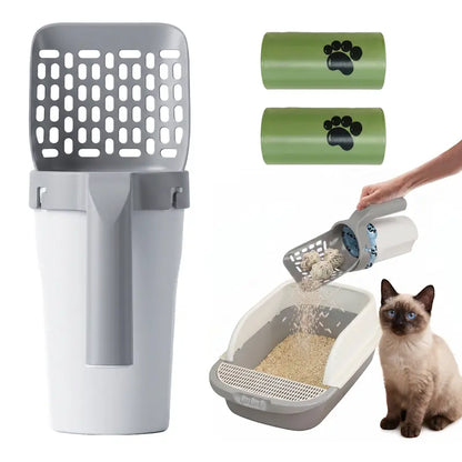 🔥 50% OFF TODAY | All-in-One Cat Litter Scoop with Built-In Waste Bag Holder | Cleaner One-Hand Cat Litter Cleaning Tool