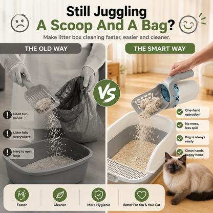 🔥 50% OFF TODAY | All-in-One Cat Litter Scoop with Built-In Waste Bag Holder | Cleaner One-Hand Cat Litter Cleaning Tool