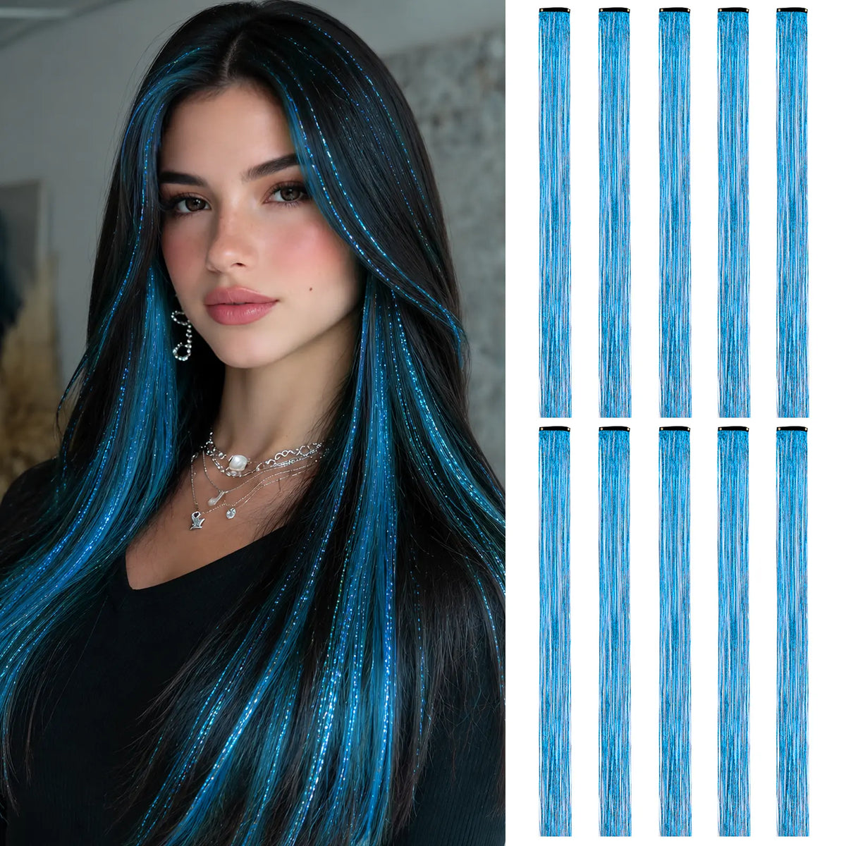 2 PCS Colored Hair Extensions 20Inch Straight Color Clip in Hair Extension Rainbow Party Highlights Synthetic Hairpiece