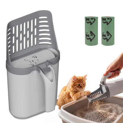 🔥 50% OFF TODAY | All-in-One Cat Litter Scoop with Built-In Waste Bag Holder | Cleaner One-Hand Cat Litter Cleaning Tool