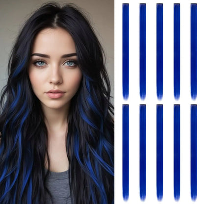 2 PCS Colored Hair Extensions 20Inch Straight Color Clip in Hair Extension Rainbow Party Highlights Synthetic Hairpiece