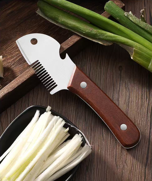 Wooden Handle Scallion Slicer, 3-in-1 Multifunctional Kitchen Cutter