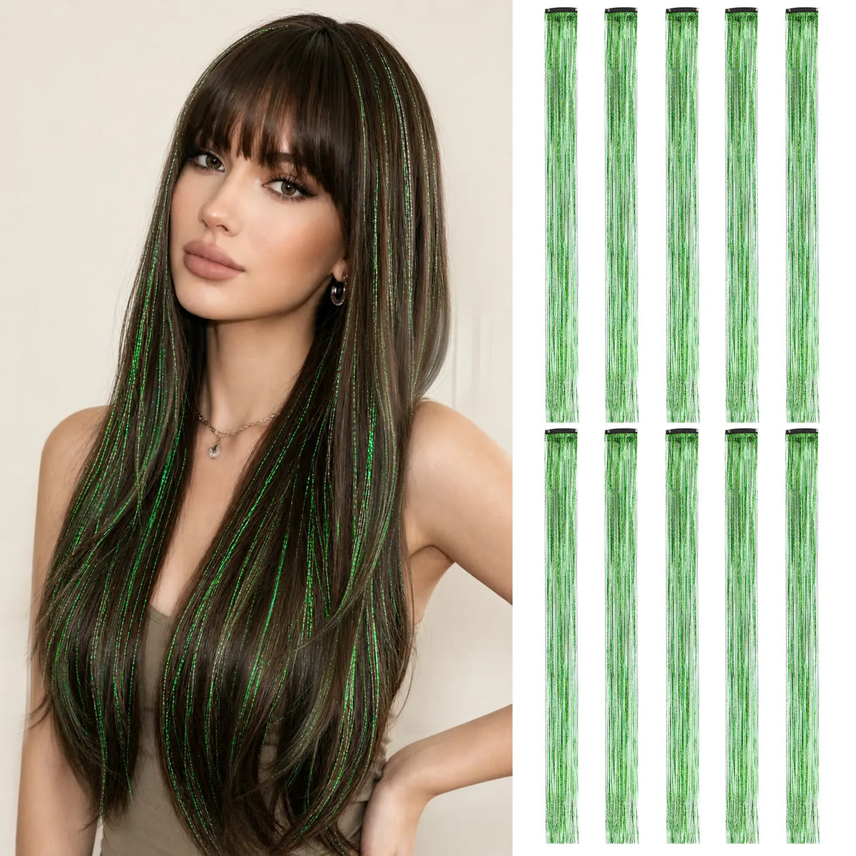 2 PCS Colored Hair Extensions 20Inch Straight Color Clip in Hair Extension Rainbow Party Highlights Synthetic Hairpiece